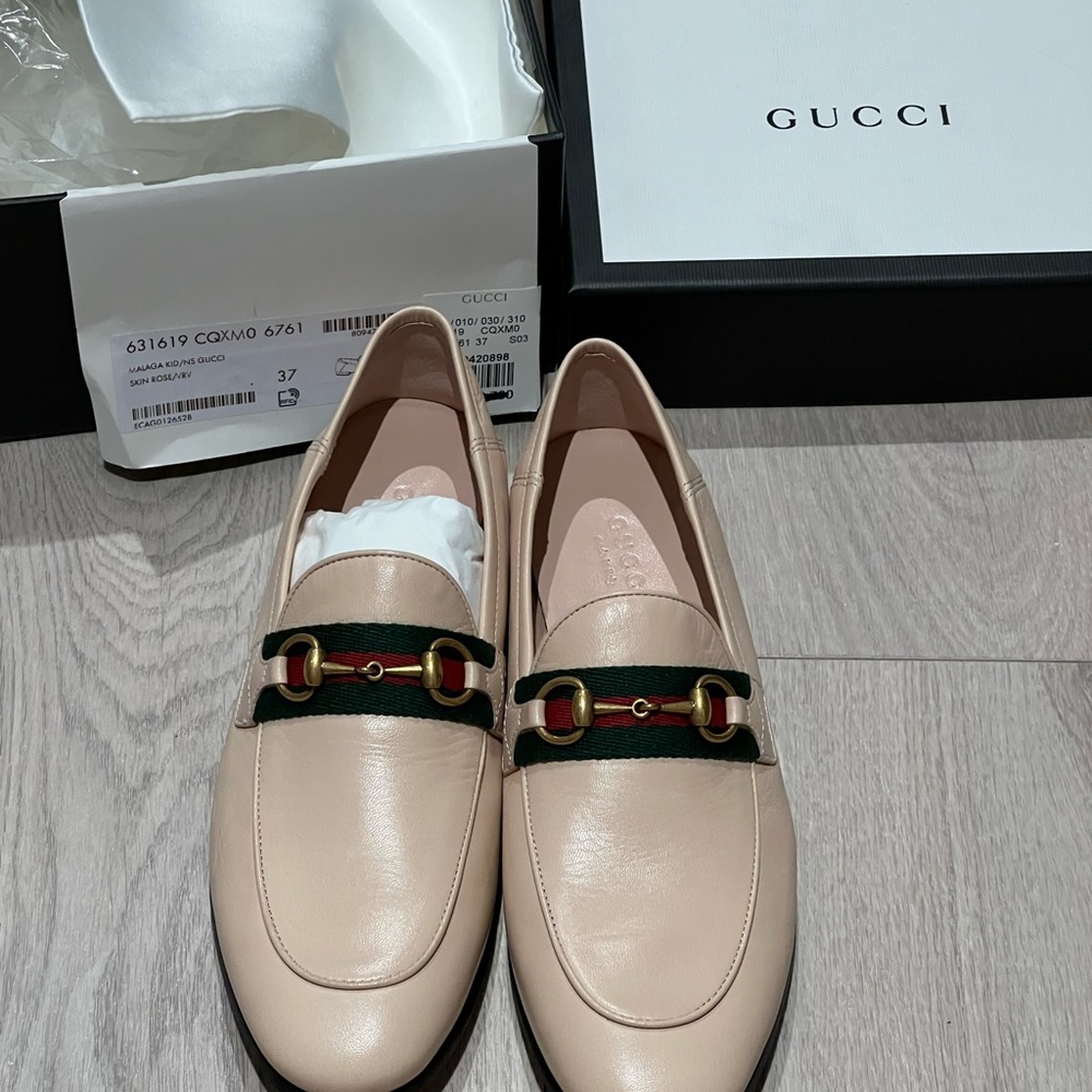 Gucci Horsebit Nude Beige Leather Women’s Loafers 37 IT